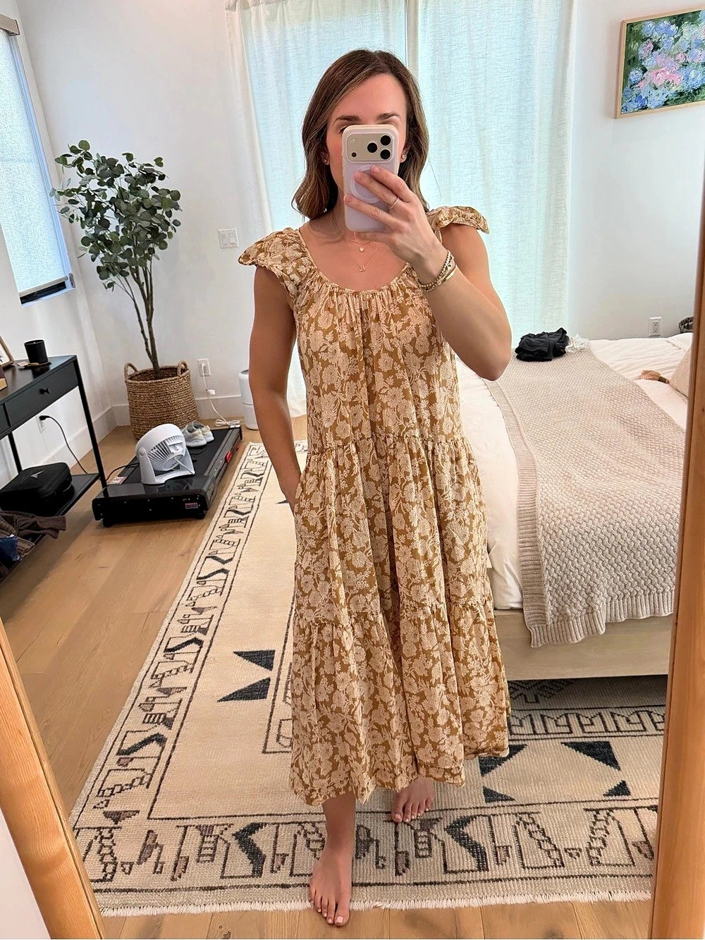 The Great Floral Cotton Maxi Dress in Brown & Cream Like New